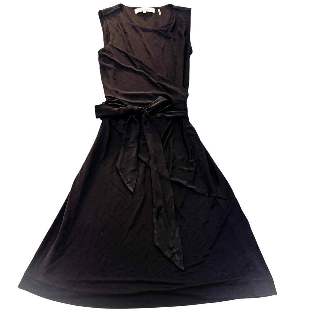 Diane Von Furstenberg Black Wrap Skirt Sleeveless Classic Midi Dress Size Medium